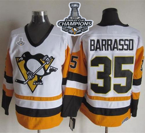 Penguins #35 Tom Barrasso White/Black CCM Throwback Stanley Cup Finals Champions Stitched NHL Jersey